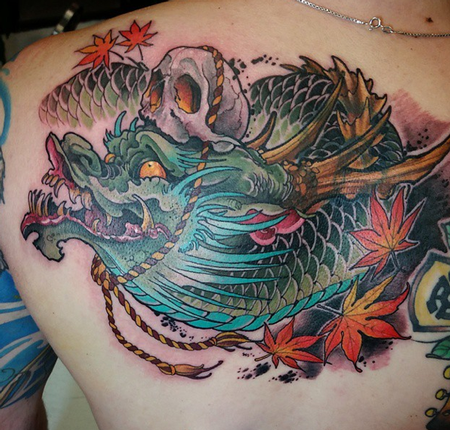 Tattoos - Skull and dragon back piece - 100277